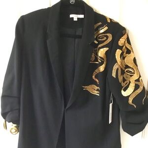 Chico’s Gold Beaded Design Black Blazer, NWT, Size 12